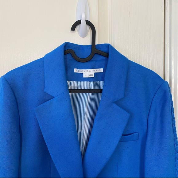 $598 NWOT Veronica Beard Behren Cropped Woven Blazer Jacket in Azure Blue Sz 6 - Picture 5 of 15